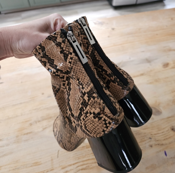 Zara Snakeskin Trendy Block Heel Zip Ankle Pointed Toe - Picture 11 of 12